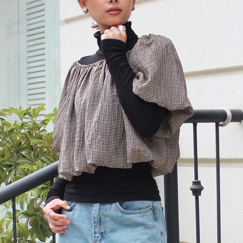 重ねてお洒落なバルーンミニトップ　ブラック | 10枚目