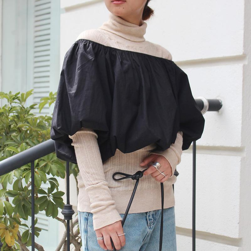 重ねてお洒落なバルーンミニトップ　ブラック | 2枚目
