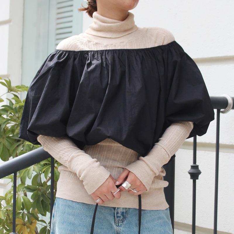 重ねてお洒落なバルーンミニトップ　ブラック | 4枚目