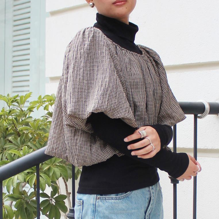 重ねてお洒落なバルーンミニトップ　ギンガムチェック | 3枚目