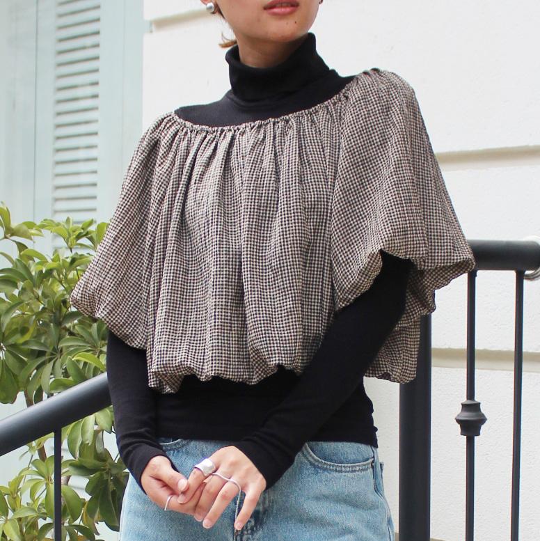 重ねてお洒落なバルーンミニトップ　ギンガムチェック | 4枚目