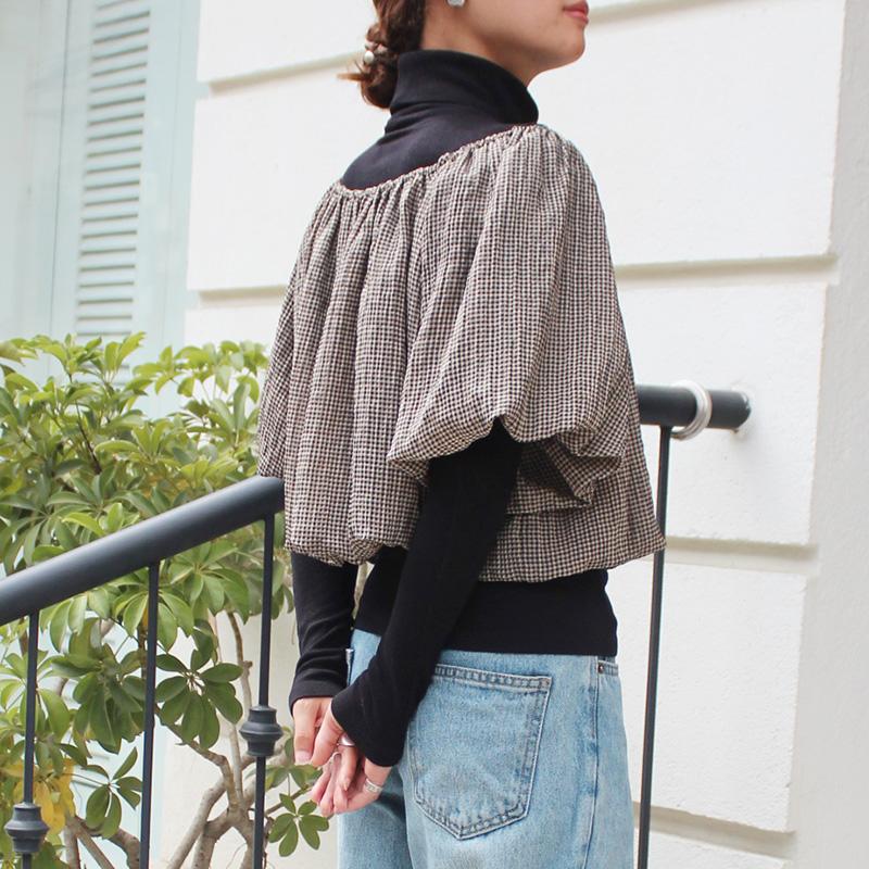 重ねてお洒落なバルーンミニトップ　ギンガムチェック | 5枚目