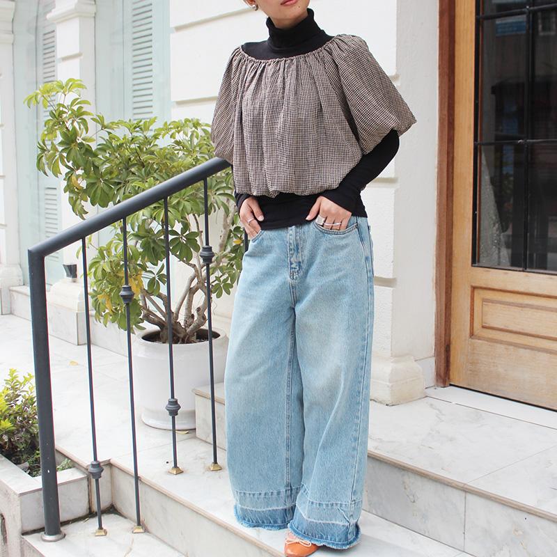 重ねてお洒落なバルーンミニトップ　ギンガムチェック | 6枚目