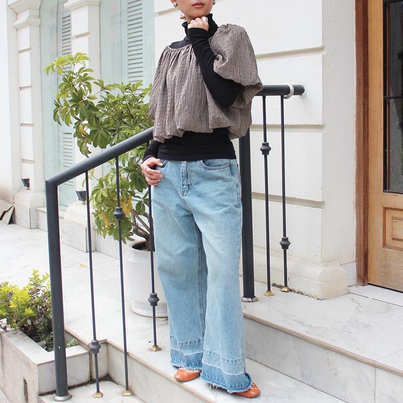 重ねてお洒落なバルーンミニトップ　ギンガムチェック | 7枚目