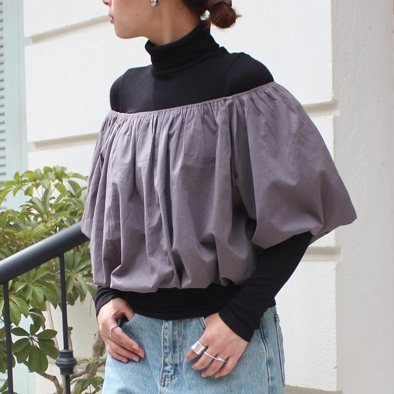 重ねてお洒落なバルーンミニトップ　グレー | 2枚目