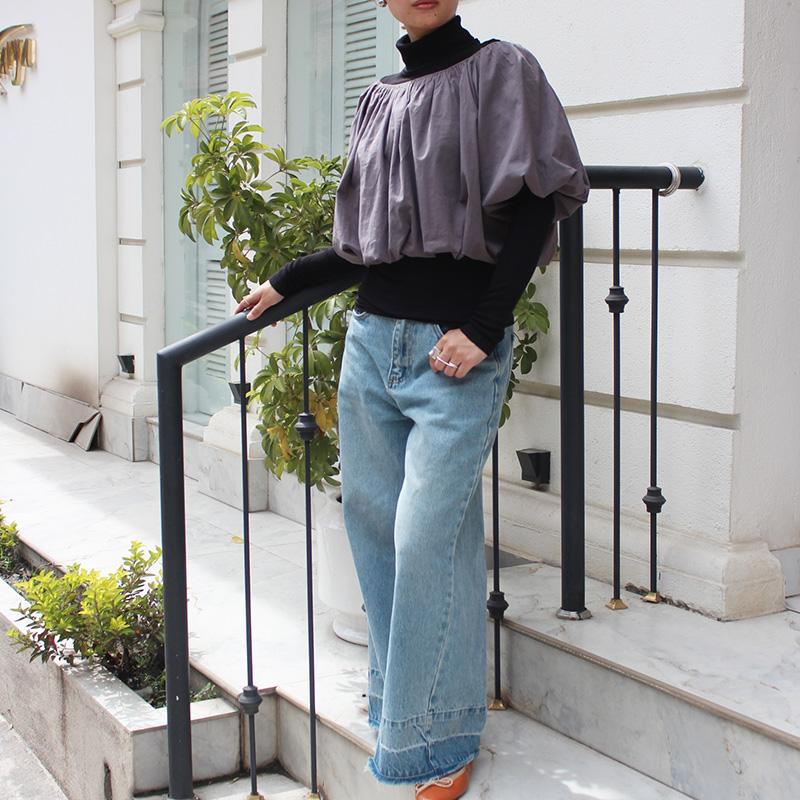 重ねてお洒落なバルーンミニトップ　グレー | 3枚目