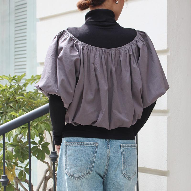 重ねてお洒落なバルーンミニトップ　グレー | 7枚目