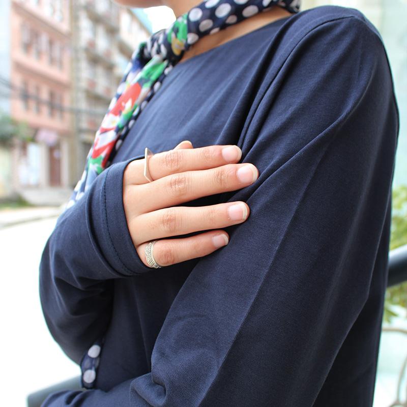 １枚で大人モード◉ ベーシックロングワンピース　ネイビー | 10枚目