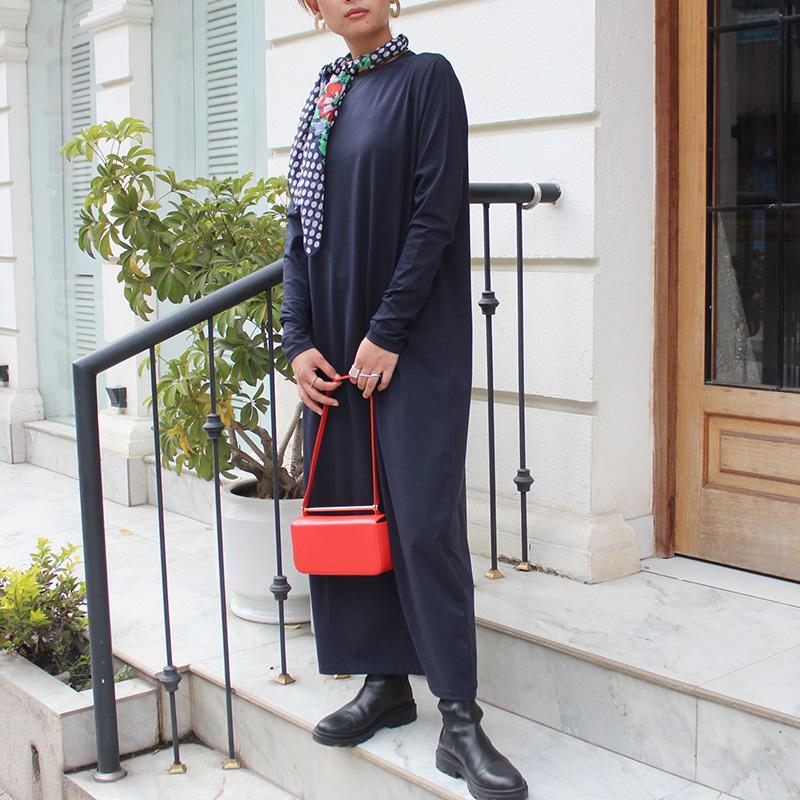 １枚で大人モード◉ ベーシックロングワンピース　ネイビー | 2枚目