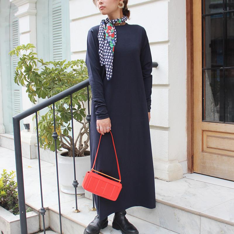 １枚で大人モード◉ ベーシックロングワンピース　ネイビー | 4枚目