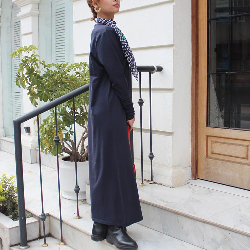 １枚で大人モード◉ ベーシックロングワンピース　ネイビー | 5枚目