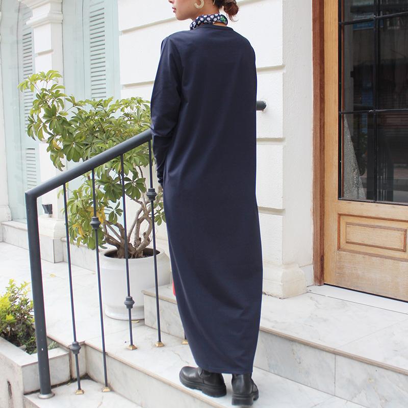 １枚で大人モード◉ ベーシックロングワンピース　ネイビー | 8枚目