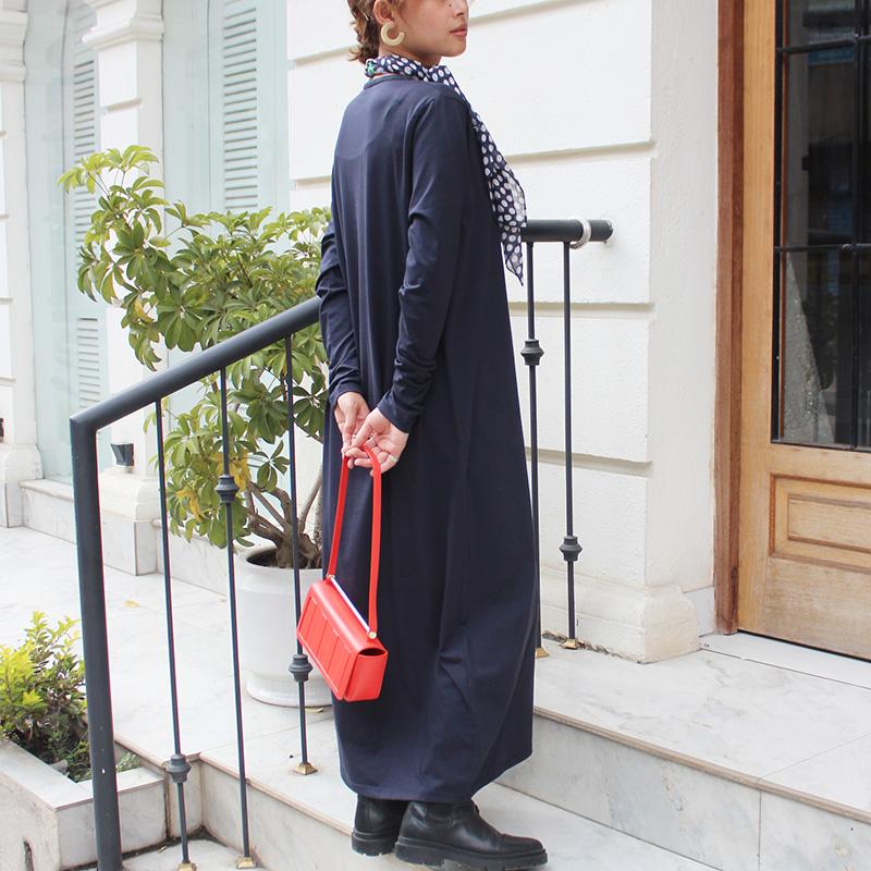 １枚で大人モード◉ ベーシックロングワンピース　ネイビー | 9枚目