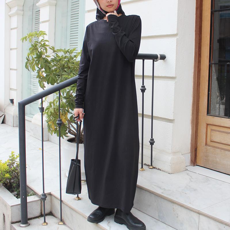 １枚で大人モード◉ ベーシックロングワンピース　ブラック | 4枚目