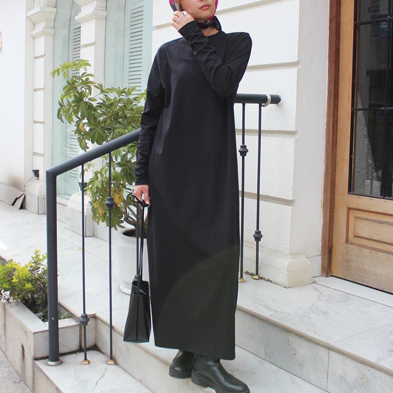 １枚で大人モード◉ ベーシックロングワンピース　ブラック | 6枚目