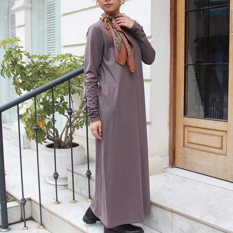 １枚で大人モード◉ ベーシックロングワンピース　グレー | 4枚目