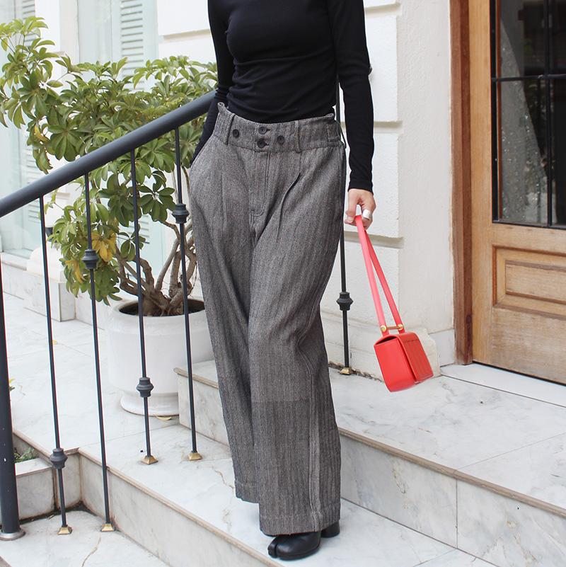 秋の新作◉2wayワイドストレートサロペットパンツ　ヘリンボーングレー | 2枚目