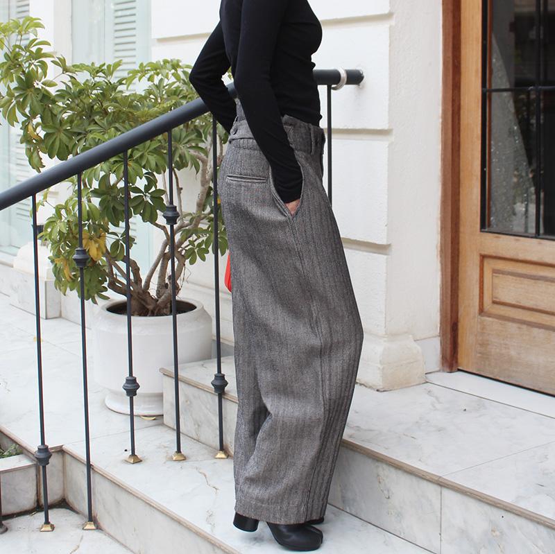 秋の新作◉2wayワイドストレートサロペットパンツ　ヘリンボーングレー | 3枚目