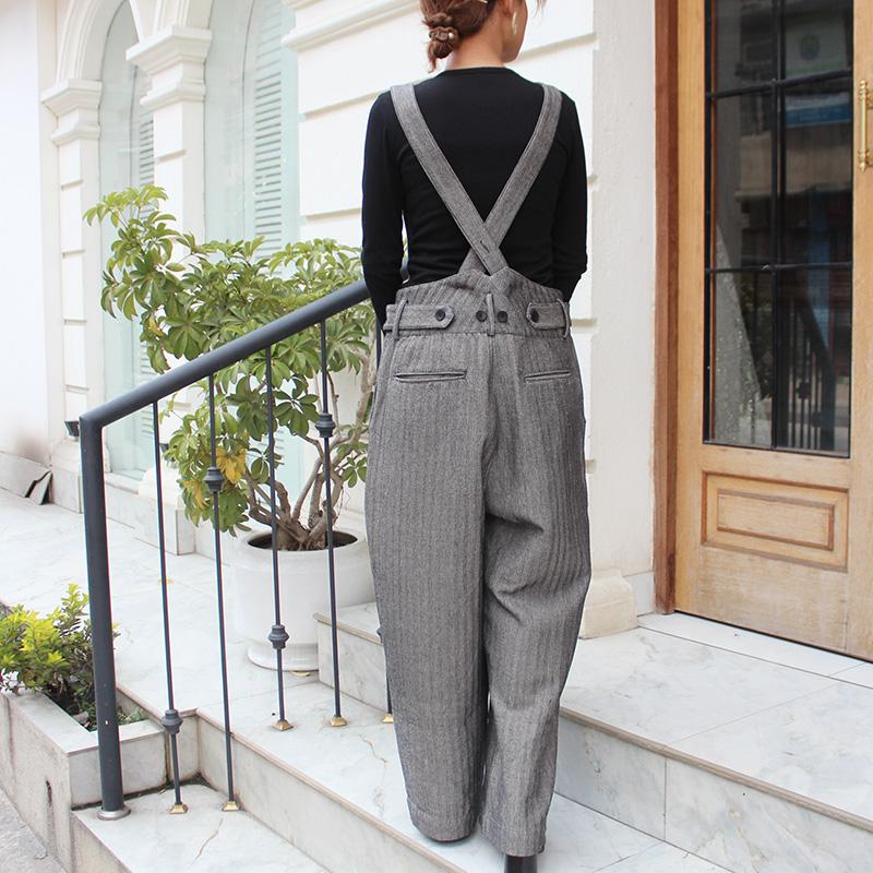 秋の新作◉2wayワイドストレートサロペットパンツ　ヘリンボーングレー | 4枚目