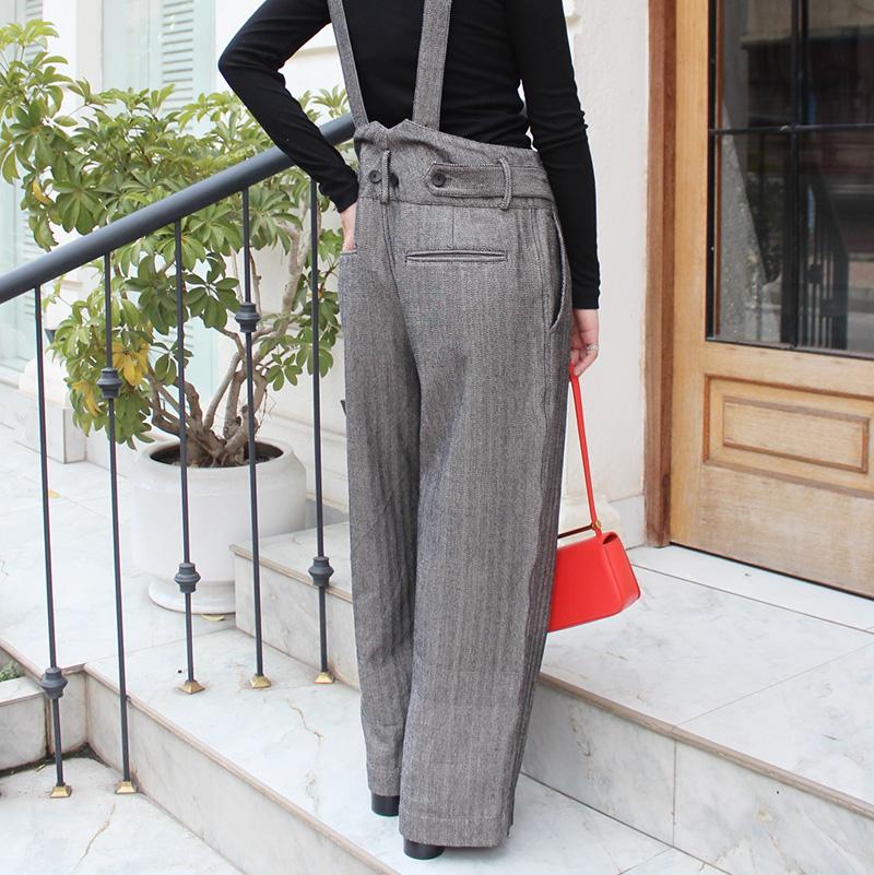 秋の新作◉2wayワイドストレートサロペットパンツ　ヘリンボーングレー | 5枚目