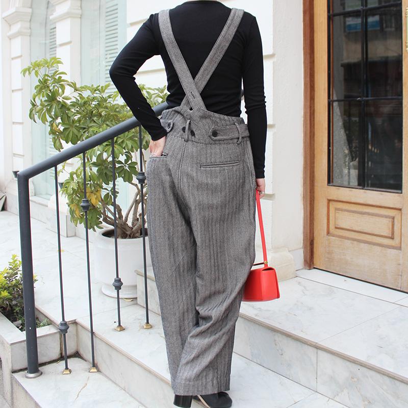 秋の新作◉2wayワイドストレートサロペットパンツ　ヘリンボーングレー | 6枚目