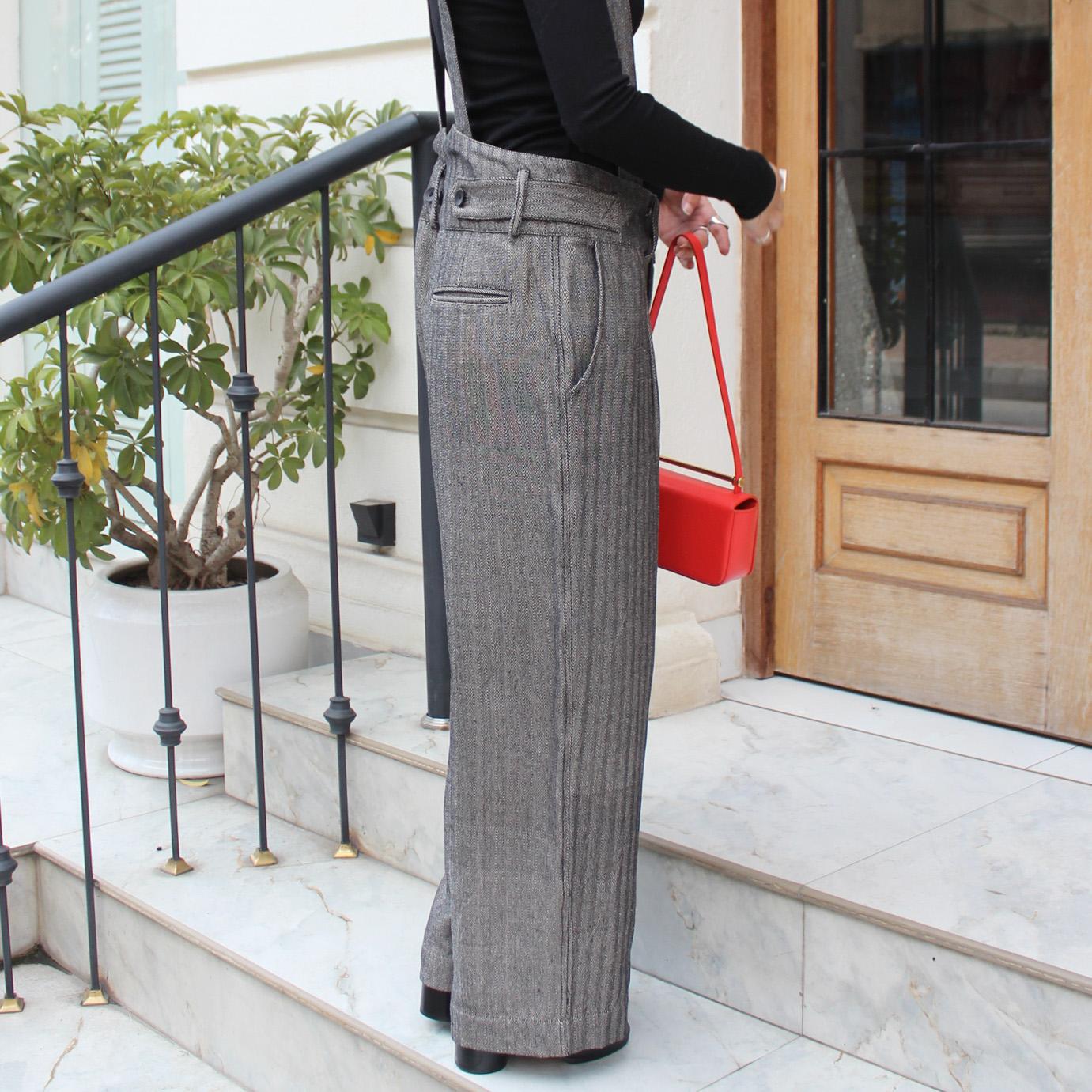 秋の新作◉2wayワイドストレートサロペットパンツ　ヘリンボーングレー | 7枚目