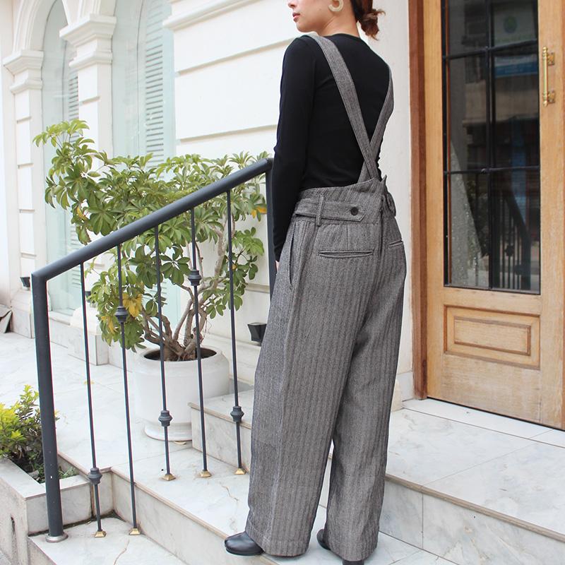 秋の新作◉2wayワイドストレートサロペットパンツ　ヘリンボーングレー | 8枚目