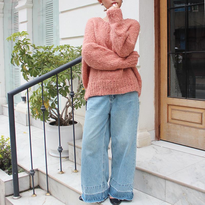 新色◉軽ふわ手編みニット◉モヘアショートセーター　ピーチ | 10枚目