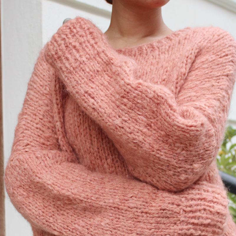 新色◉軽ふわ手編みニット◉モヘアショートセーター　ピーチ | 11枚目