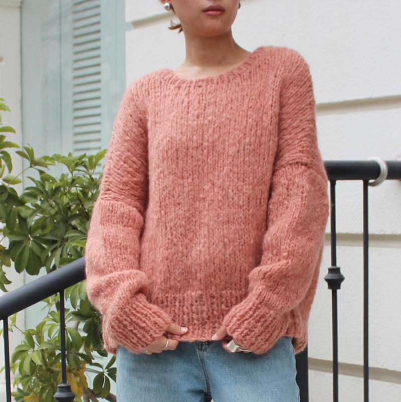 新色◉軽ふわ手編みニット◉モヘアショートセーター　ピーチ | 2枚目