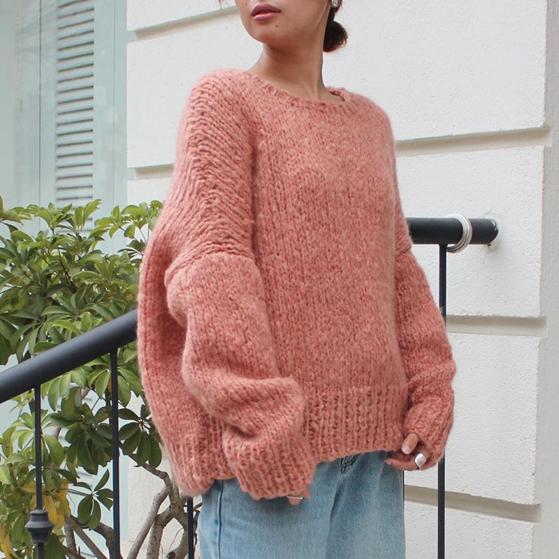 新色◉軽ふわ手編みニット◉モヘアショートセーター　ピーチ | 4枚目