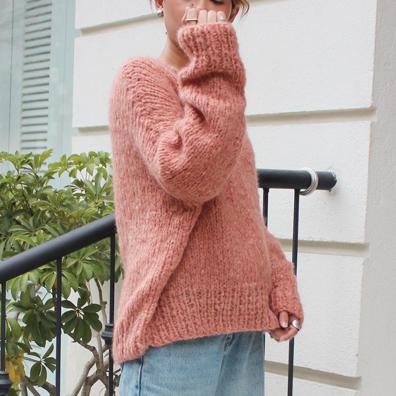 新色◉軽ふわ手編みニット◉モヘアショートセーター　ピーチ | 5枚目