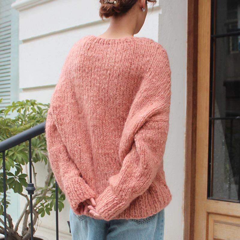 新色◉軽ふわ手編みニット◉モヘアショートセーター　ピーチ | 6枚目