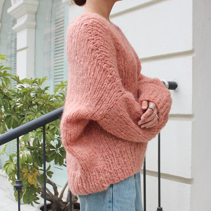 新色◉軽ふわ手編みニット◉モヘアショートセーター　ピーチ | 8枚目