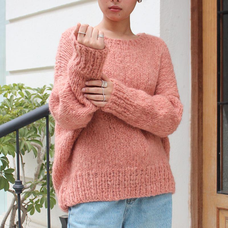 新色◉軽ふわ手編みニット◉モヘアショートセーター　ピーチ | 9枚目