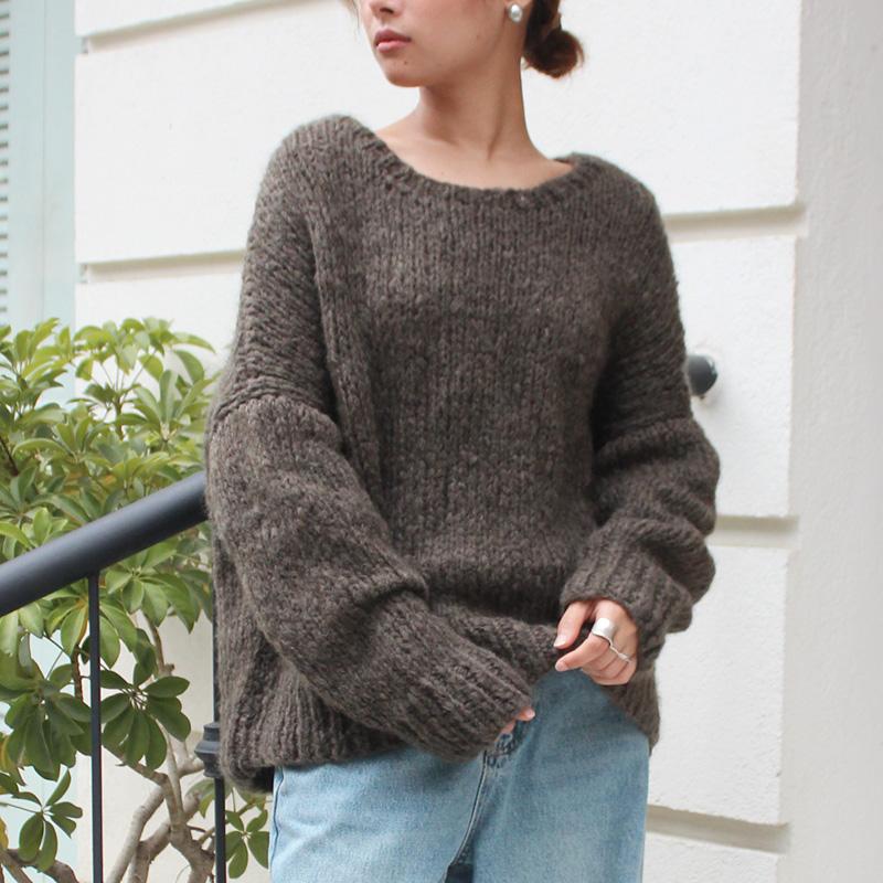新色◉軽ふわ手編みニット◉モヘアショートセーター　グレイッシュブラウン | 4枚目