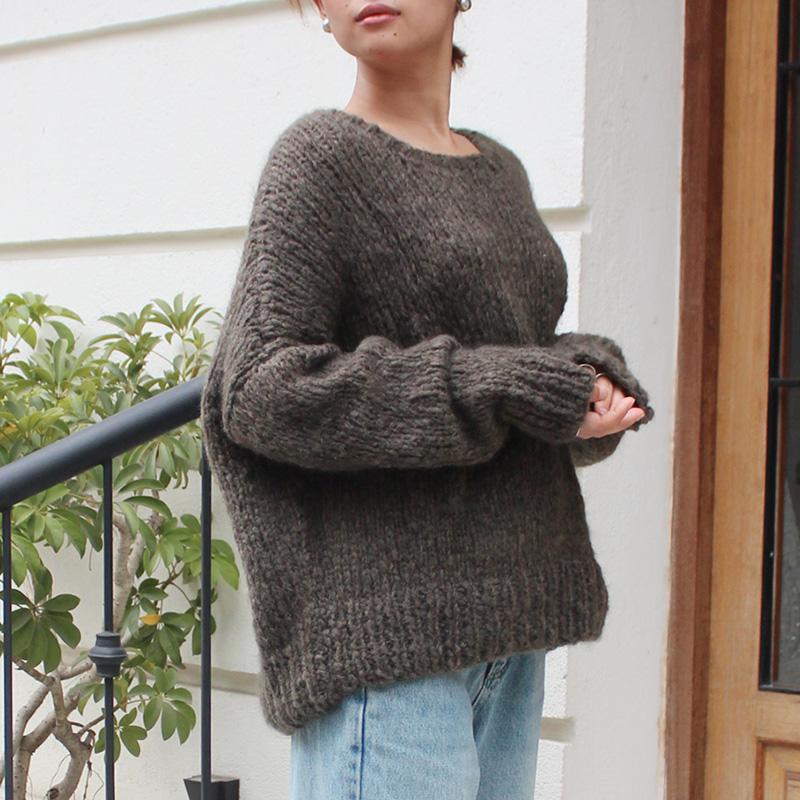 新色◉軽ふわ手編みニット◉モヘアショートセーター　グレイッシュブラウン | 5枚目