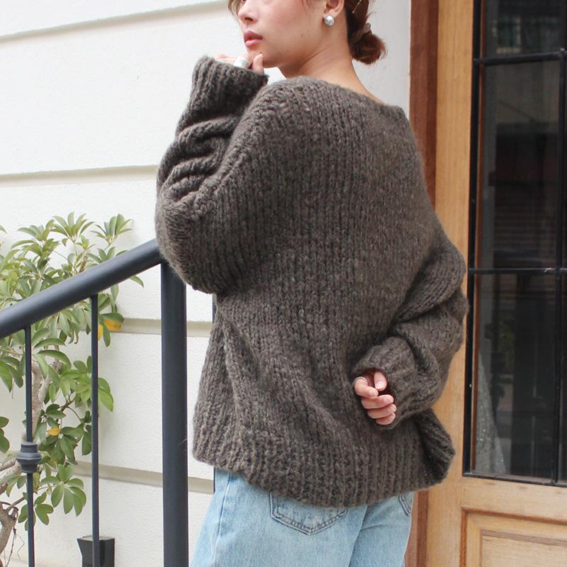 新色◉軽ふわ手編みニット◉モヘアショートセーター　グレイッシュブラウン | 7枚目