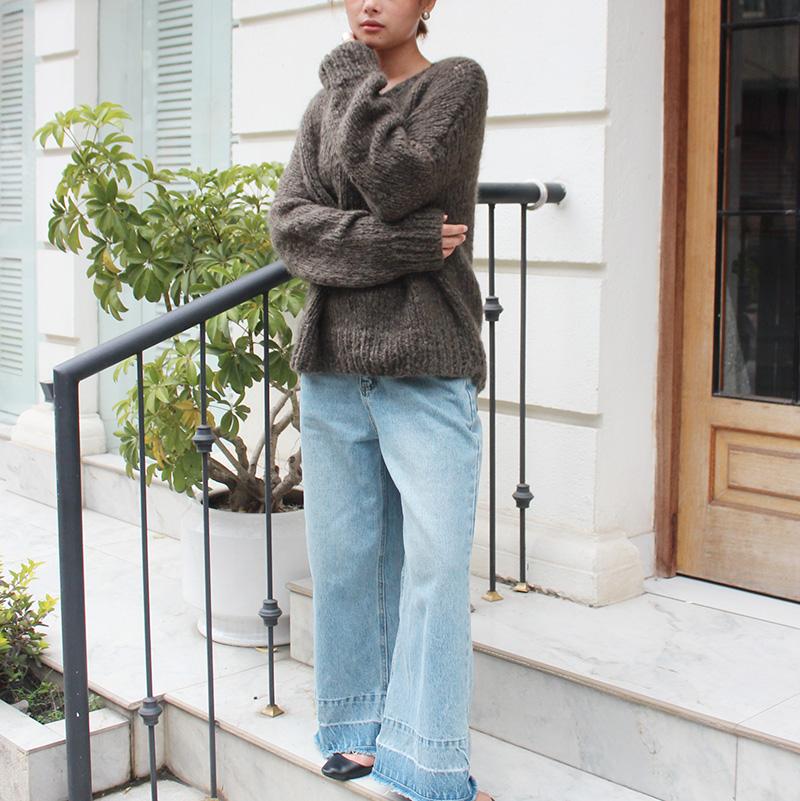 新色◉軽ふわ手編みニット◉モヘアショートセーター　グレイッシュブラウン | 8枚目