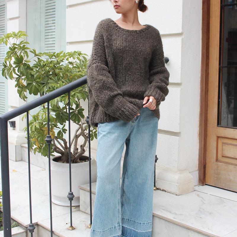 新色◉軽ふわ手編みニット◉モヘアショートセーター　グレイッシュブラウン | 9枚目