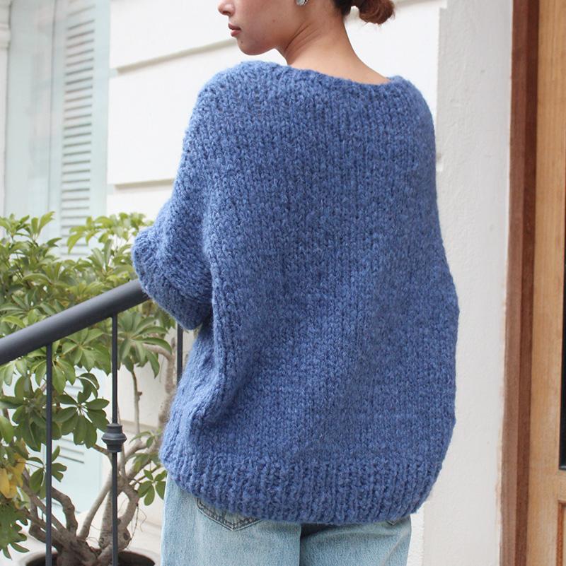 ◉軽ふわ手編みニット◉モヘアショートセーター　ブルー | 3枚目