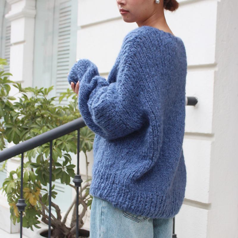 ◉軽ふわ手編みニット◉モヘアショートセーター　ブルー | 5枚目