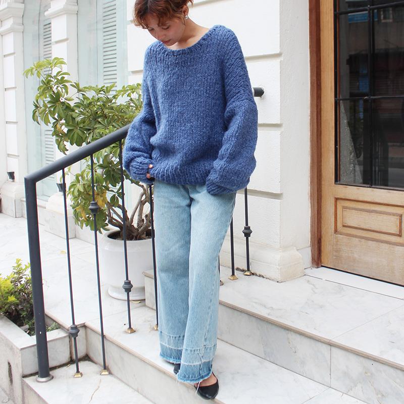 ◉軽ふわ手編みニット◉モヘアショートセーター　ブルー | 6枚目