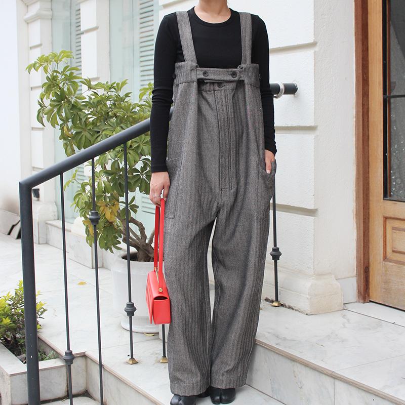 秋の新作◉ フリーサイズのペインターサロペット　ヘリンボーン | 3枚目