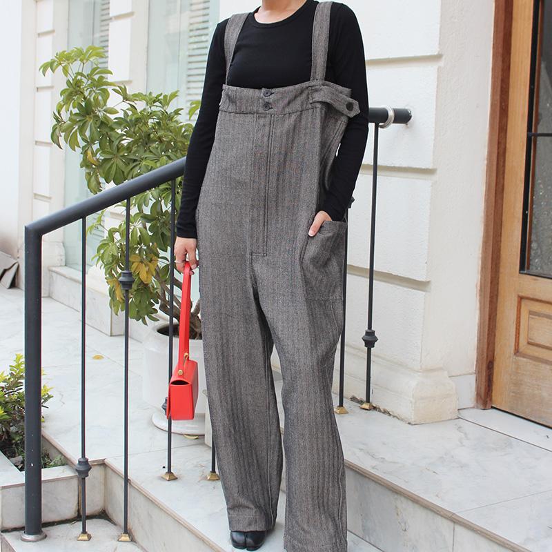 秋の新作◉ フリーサイズのペインターサロペット　ヘリンボーン | 4枚目