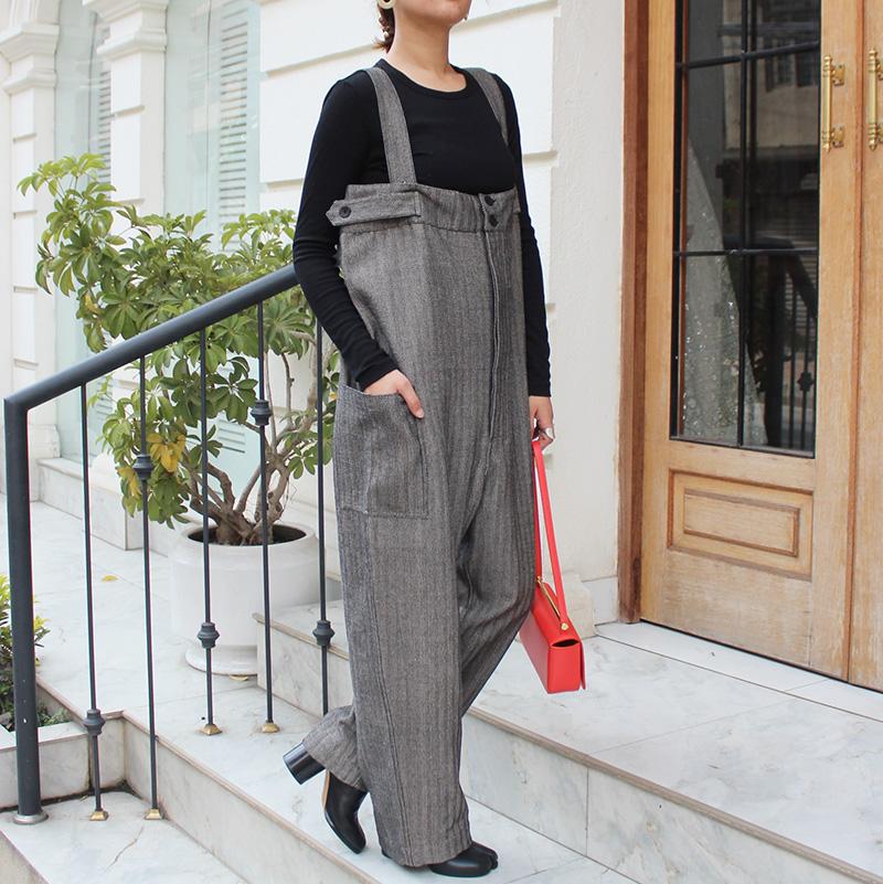 秋の新作◉ フリーサイズのペインターサロペット　ヘリンボーン | 7枚目