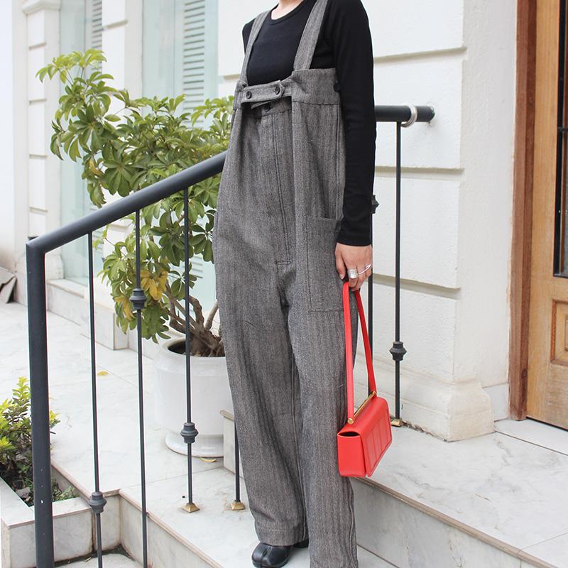 秋の新作◉ フリーサイズのペインターサロペット　ヘリンボーン | 8枚目