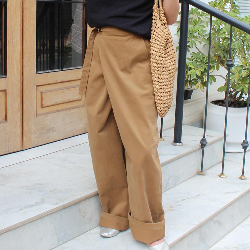 大人モード美脚パンツ◉ストレートラップパンツ　マスタード | 2枚目