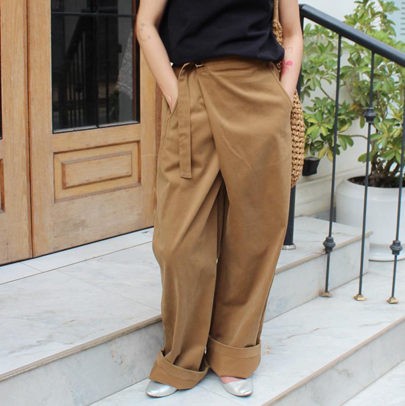 大人モード美脚パンツ◉ストレートラップパンツ　マスタード | 3枚目