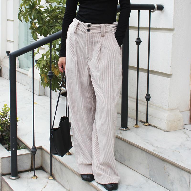 秋の新作◉ ワイドストレートコーデュロイパンツ　アイボリー | 2枚目